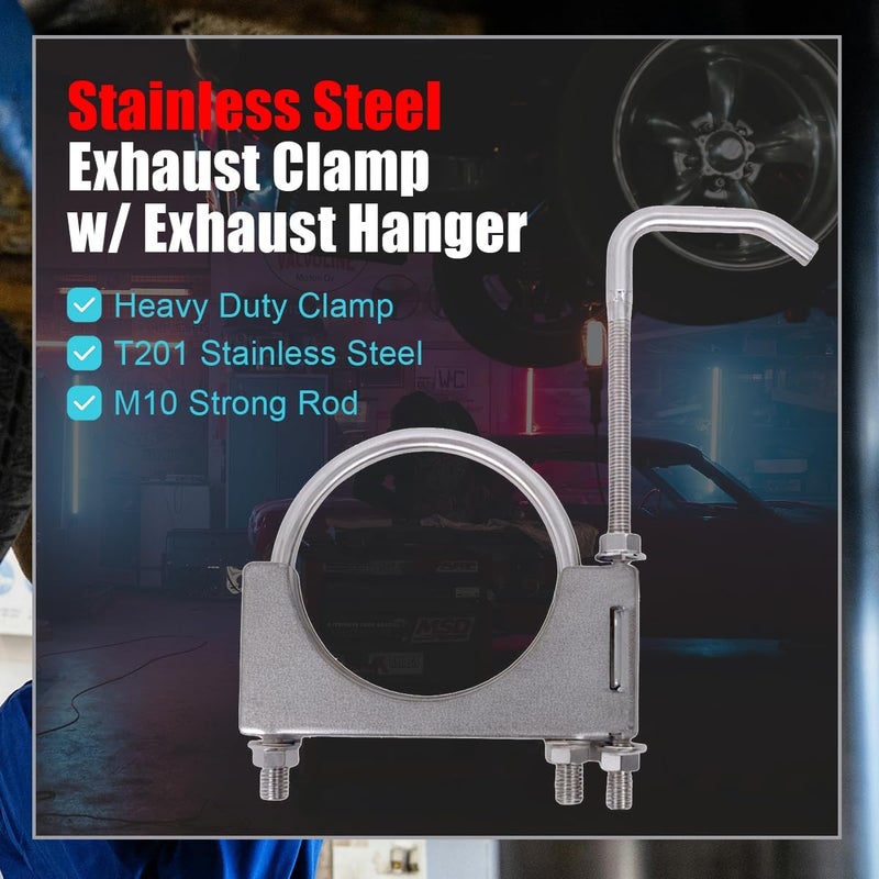 eLifecenter Heavy Duty 3 Inch Stainless Exhaust Clamp with Hanger Rod for Universal 3" Exhaust Pipes - Image 3
